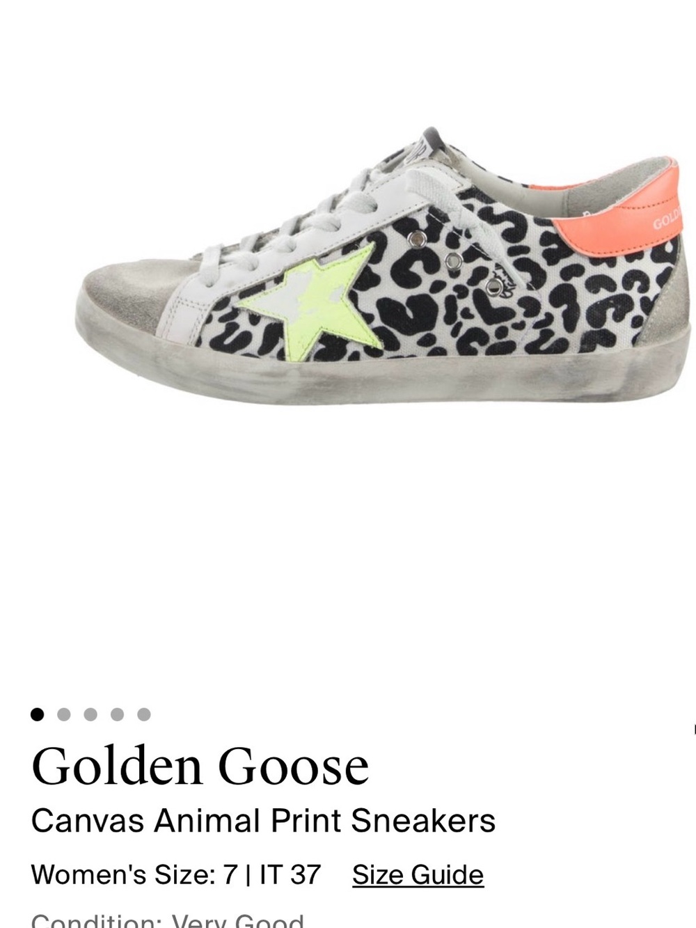 Golden Goose Leopard Print Star Sneakers with Neon Accent size 7/37